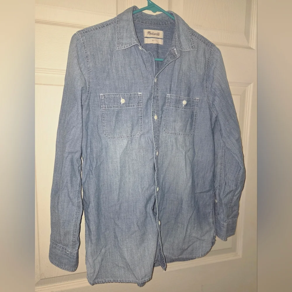 Women's Madewell 100% Cotton Light Blue Denim Shirt Size Small - Picture 3 of 10